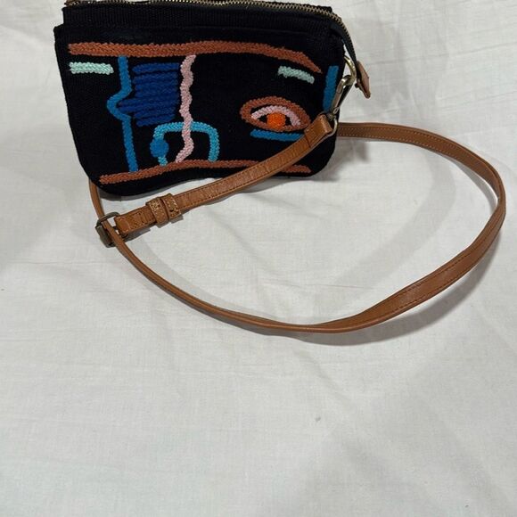 Noonday collection embroidered abstract Black and Tan Crossbody Bag - Picture 1 of 6